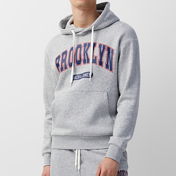 Jack & Jones gray and blue Brooklyn varsity hoodie NWT - Picture 1 of 10